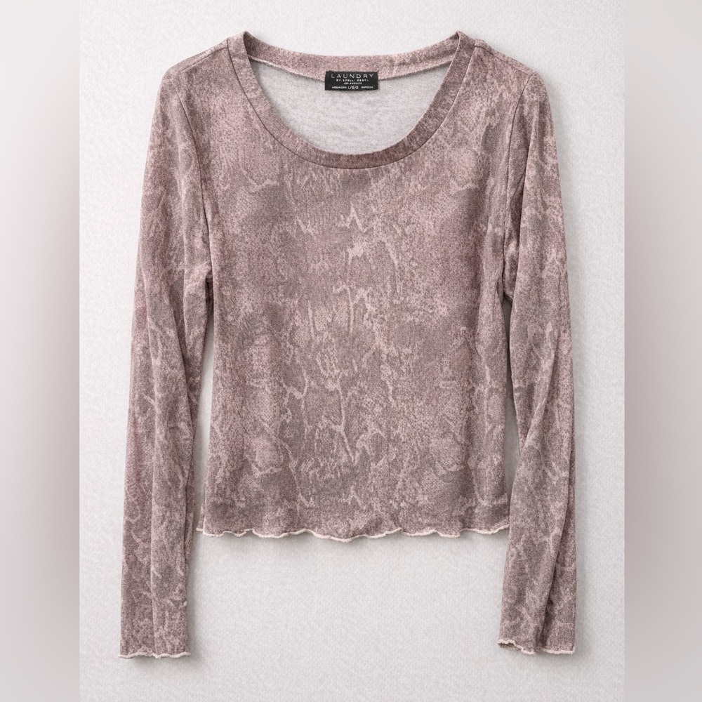 Laundry by Shelli Segal Sheer Snake Print Top L/GG Y2K Lettuce Hem - Picture 1 of 3